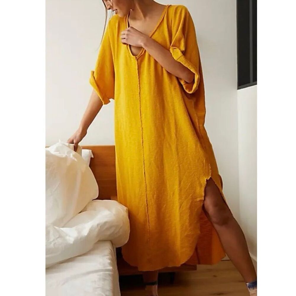 NWOT Free People On A Cloud Sunny Chemise Kaftan Oversize Maxi Dress Coverup S